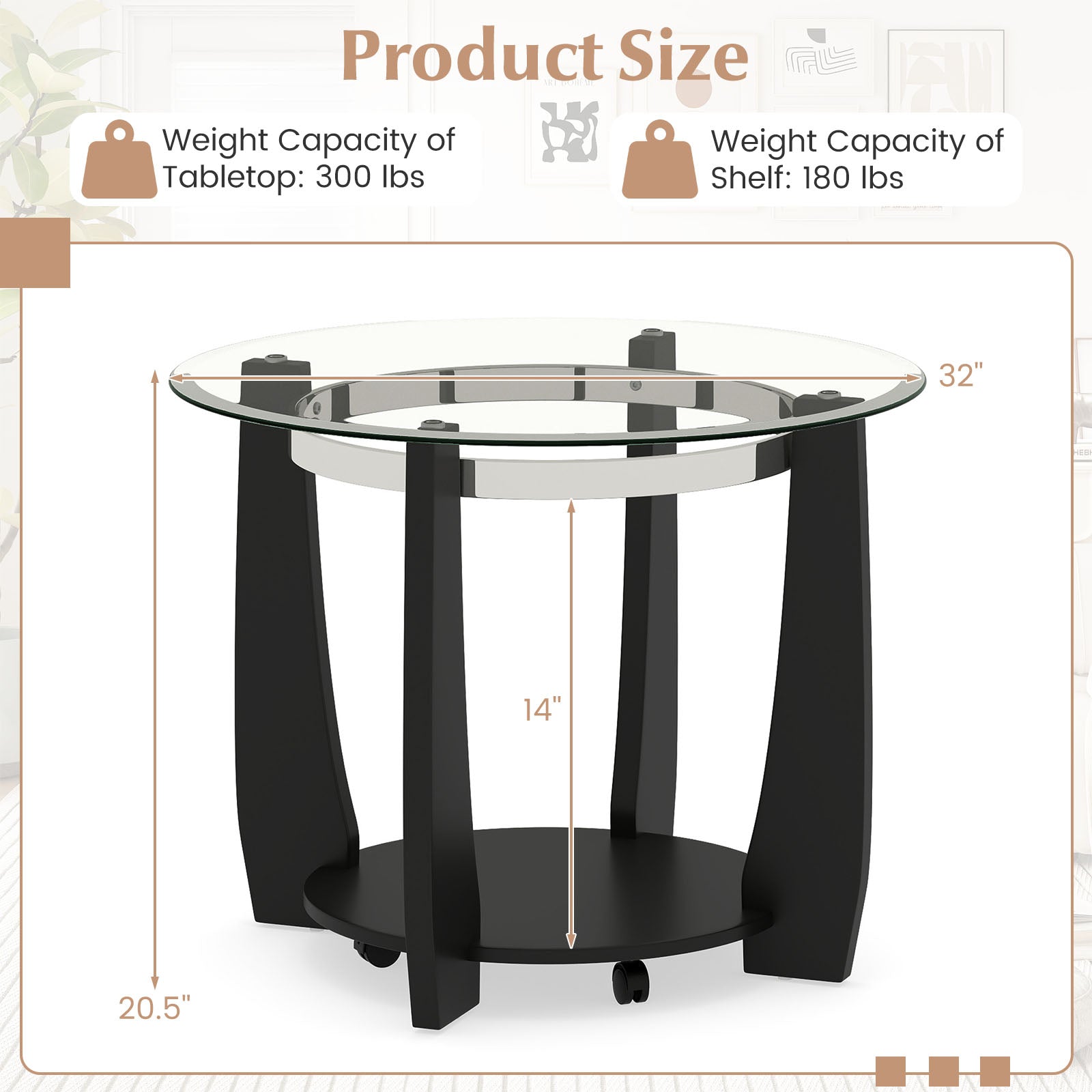 32" 2-Tier Glass Round Coffee Table with Storage Shelf, Black Coffee Tables at Gallery Canada