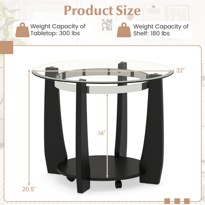 32" 2-Tier Glass Round Coffee Table with Storage Shelf, Black Coffee Tables at Gallery Canada