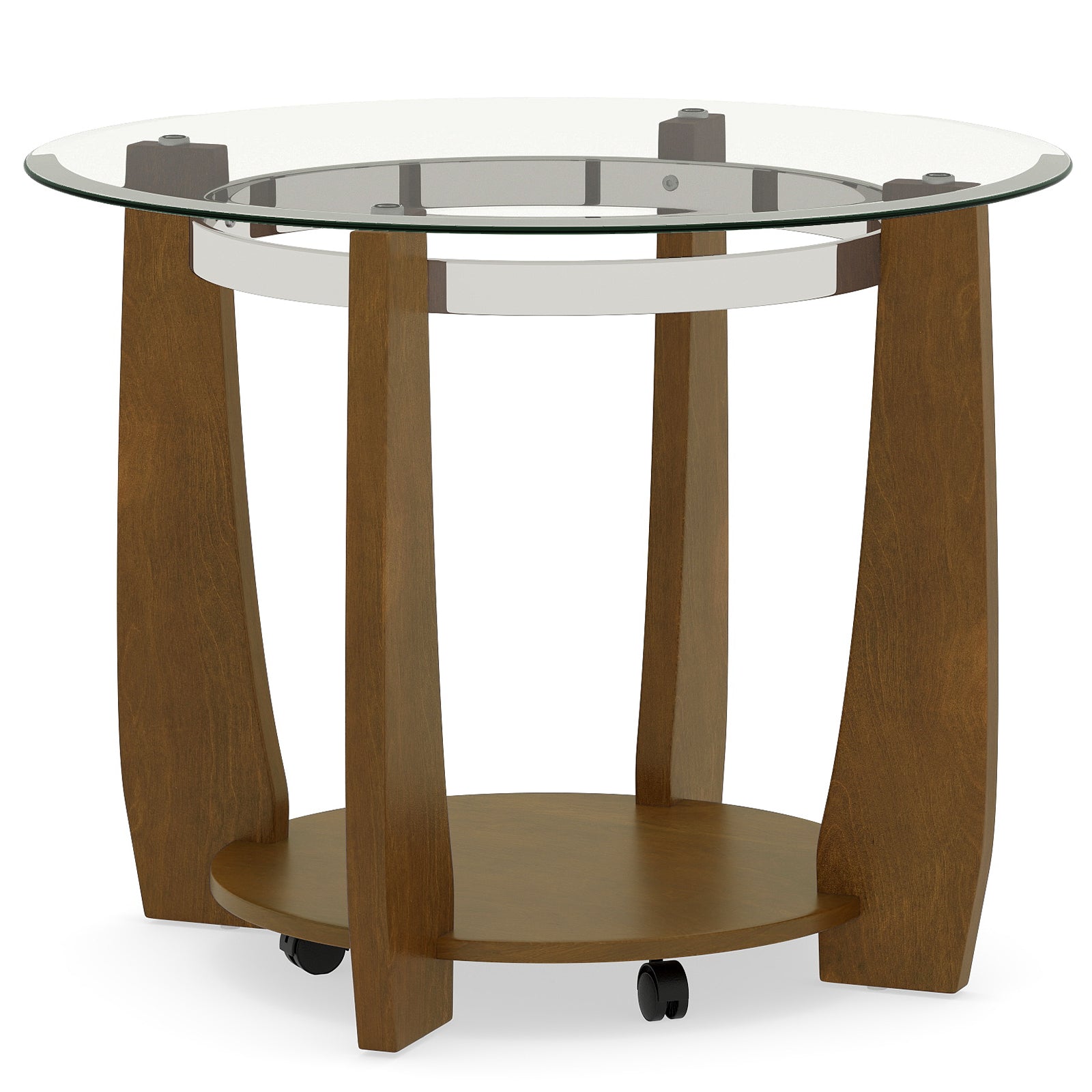 32" 2-Tier Glass Round Coffee Table with Storage Shelf, Walnut Coffee Tables at Gallery Canada