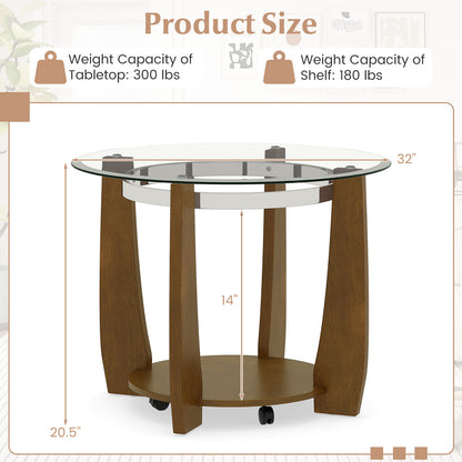 32" 2-Tier Glass Round Coffee Table with Storage Shelf, Walnut Coffee Tables at Gallery Canada