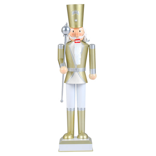 32.5 Inch Christmas Nutcracker, High Hat Scepter, White Golden Christmas Decor & Accessories White & Golden at Gallery Canada