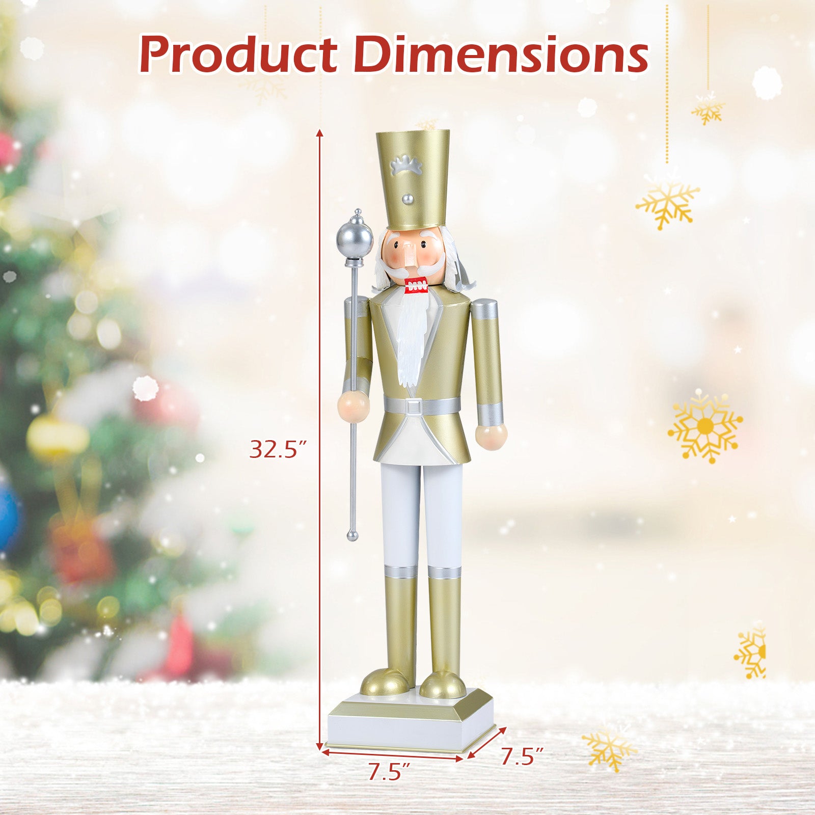 32.5 Inch Christmas Nutcracker, High Hat Scepter, White Golden Christmas Decor & Accessories at Gallery Canada