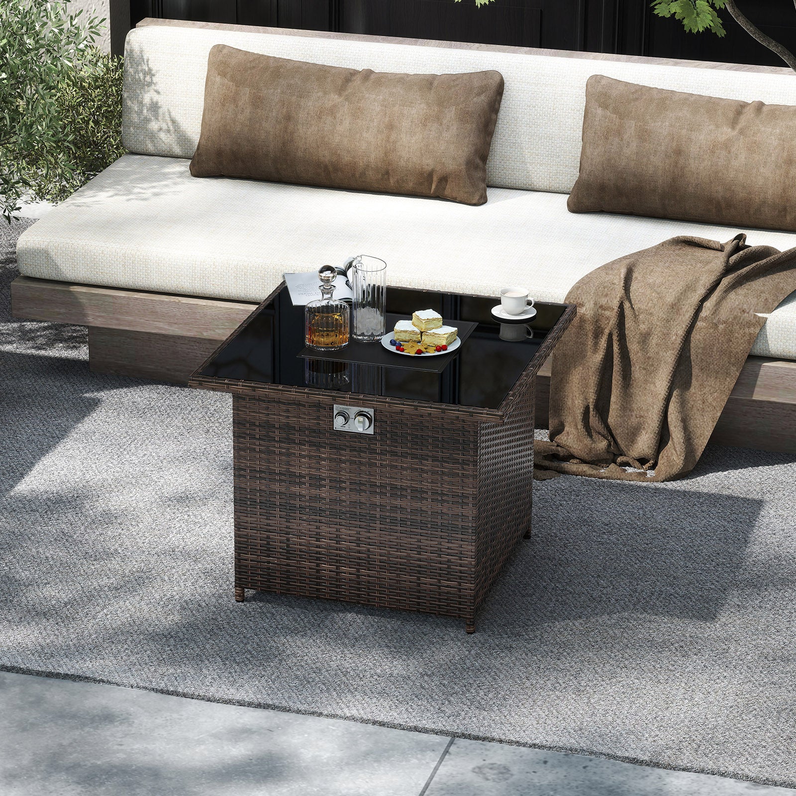 32.5 Inch Propane Fire Pit Table 5000 BTU with Tempered Glass Tabletop, Brown Fire Pit Tables at Gallery Canada