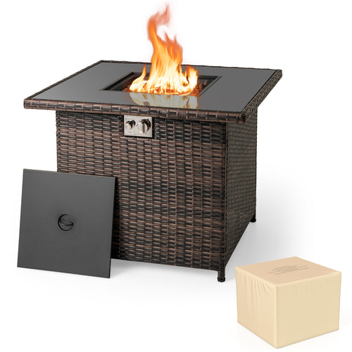 32.5 Inch Propane Fire Pit Table 5000 BTU with Tempered Glass Tabletop, Brown
