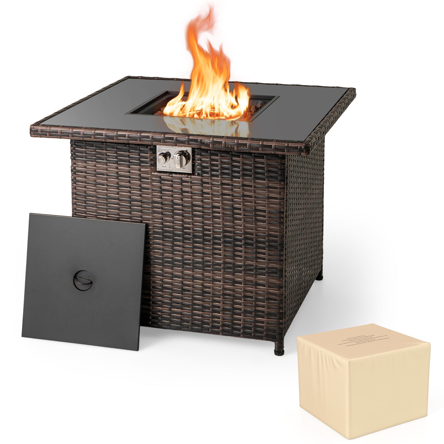 Propane Fire Pit Table, 32.5 Inch, 5000 BTU, Brown Fire Pit Tables at Gallery Canada