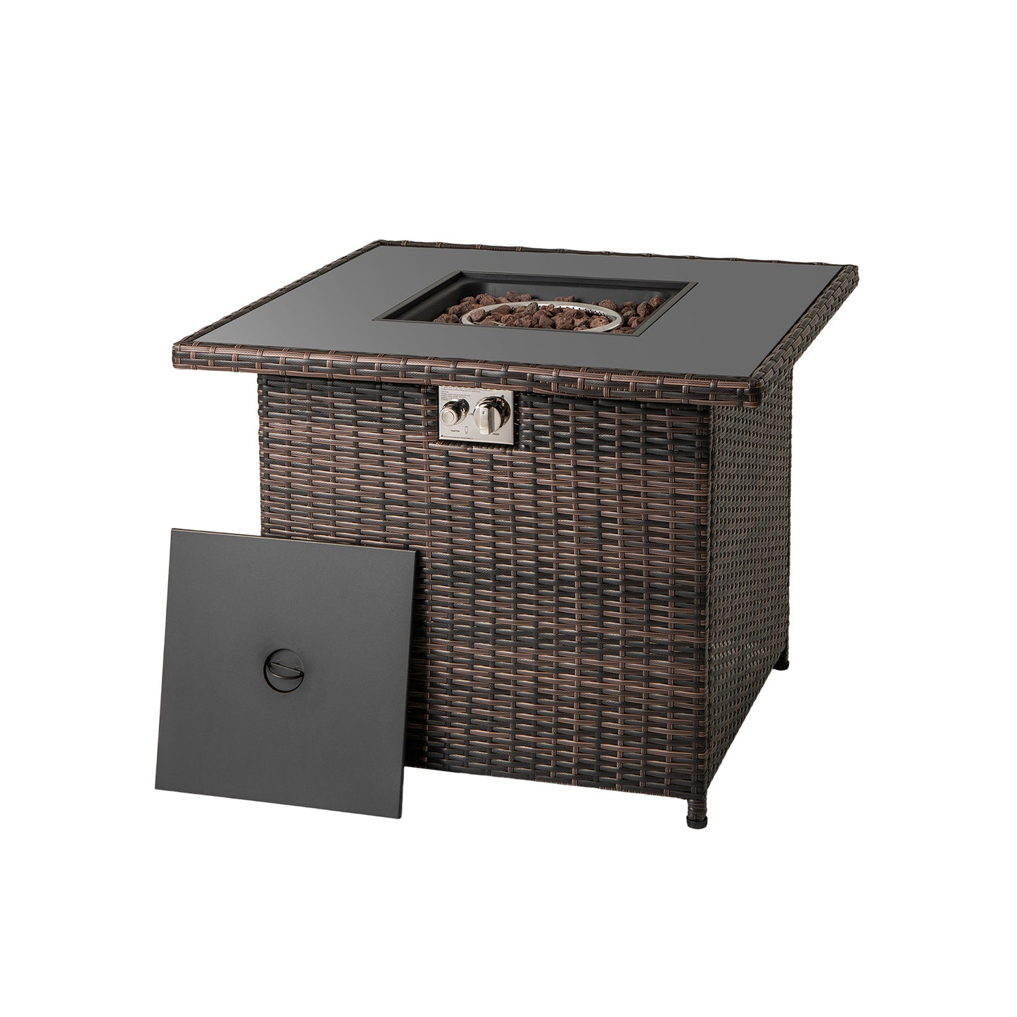 32.5 Inch Propane Fire Pit Table 5000 BTU with Tempered Glass Tabletop, Brown Fire Pit Tables at Gallery Canada