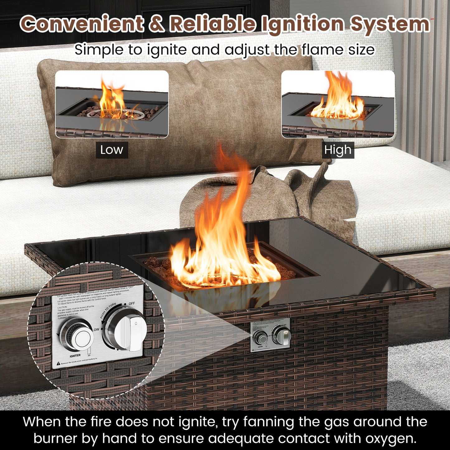 32.5 Inch Propane Fire Pit Table 5000 BTU with Tempered Glass Tabletop, Brown Fire Pit Tables at Gallery Canada