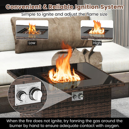 32.5 Inch Propane Fire Pit Table 5000 BTU with Tempered Glass Tabletop, Brown Fire Pit Tables at Gallery Canada