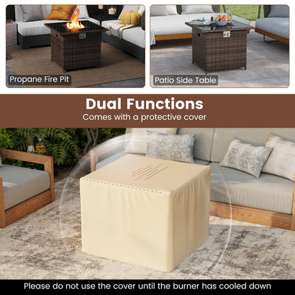 32.5 Inch Propane Fire Pit Table 5000 BTU with Tempered Glass Tabletop, Brown Fire Pit Tables at Gallery Canada