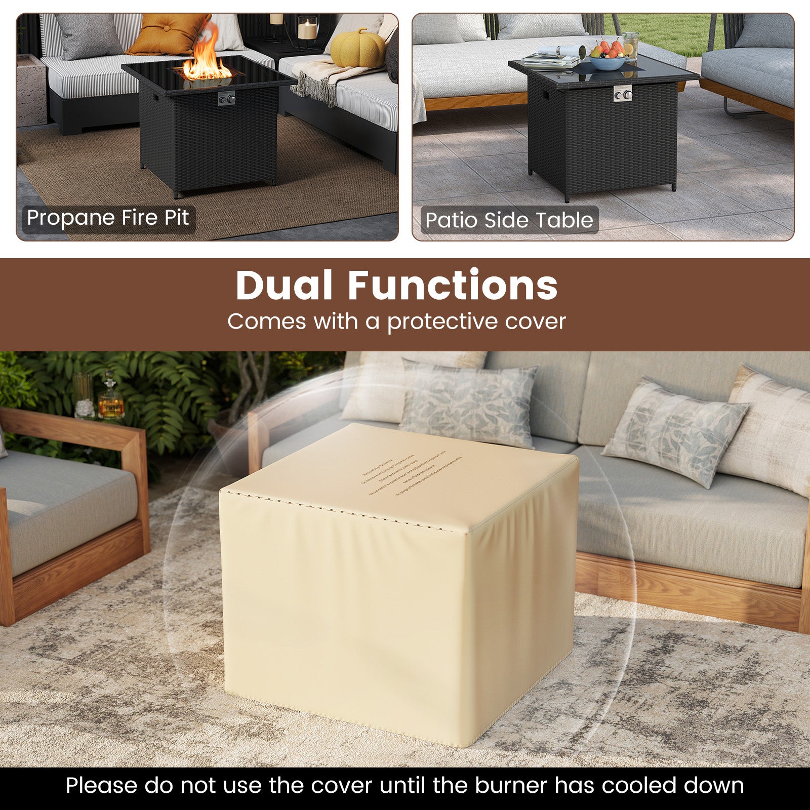 32.5 Inch Propane Fire Pit Table 5000 BTU with Tempered Glass Tabletop, Black Fire Pit Tables at Gallery Canada