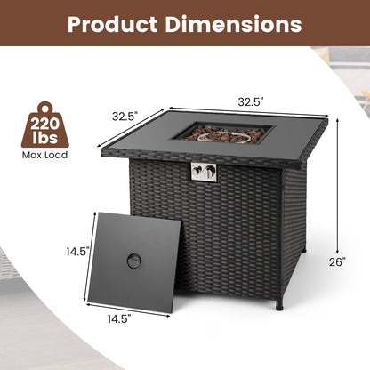 32.5 Inch Propane Fire Pit Table 5000 BTU with Tempered Glass Tabletop, Black Fire Pit Tables at Gallery Canada