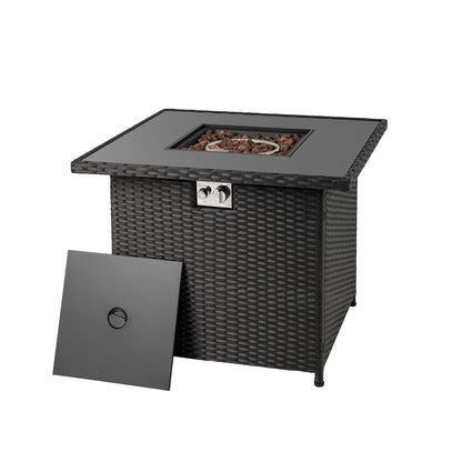 32.5 Inch Propane Fire Pit Table 5000 BTU with Tempered Glass Tabletop, Black Fire Pit Tables Black at Gallery Canada
