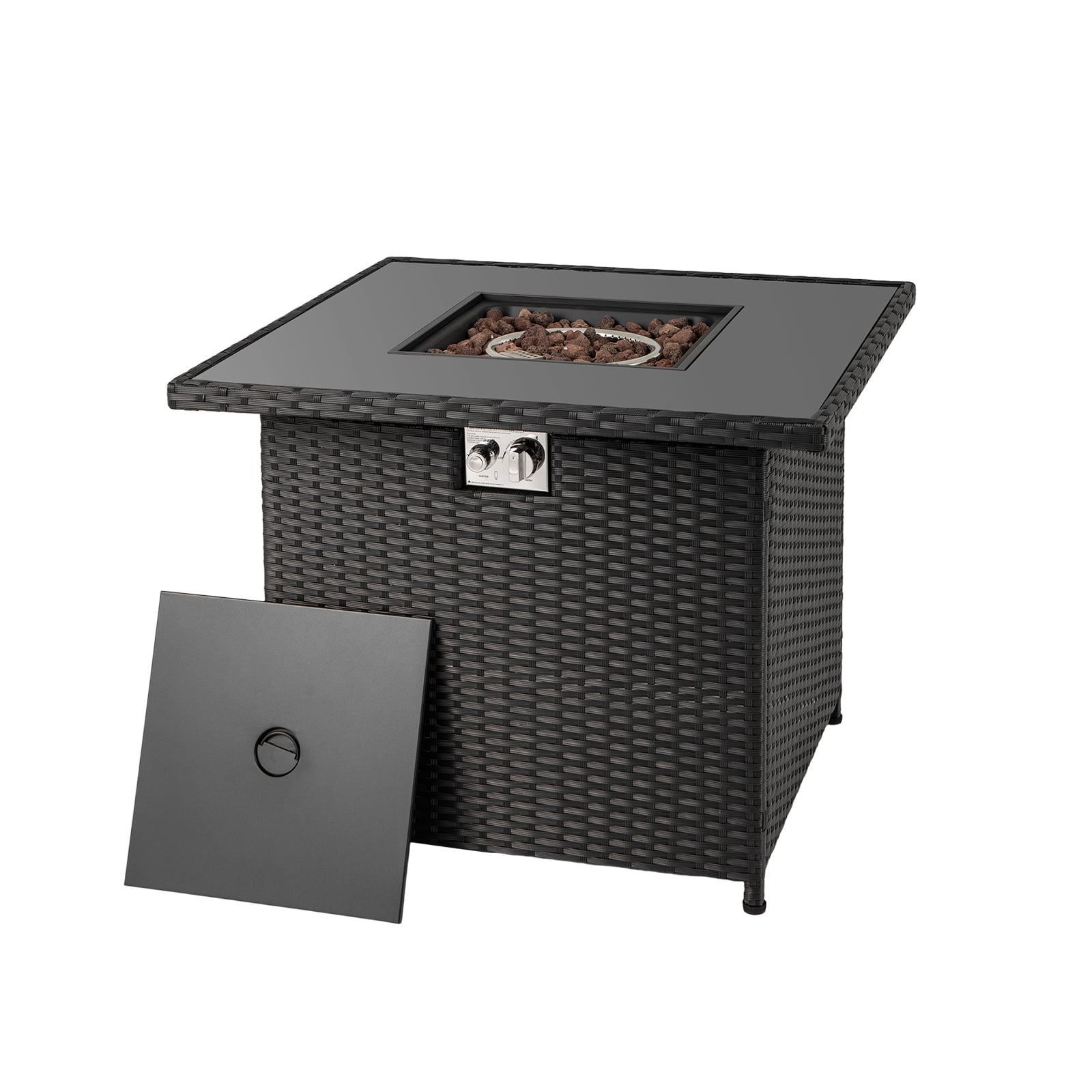 32.5 Inch Propane Fire Pit Table, 5000 BTU, Tempered Glass Tabletop, Black Fire Pit Tables Black at Gallery Canada