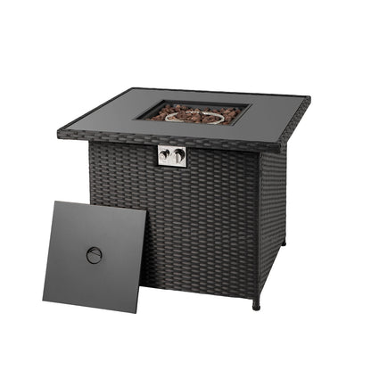 32.5 Inch Propane Fire Pit Table, 5000 BTU, Tempered Glass Tabletop, Black Fire Pit Tables Black at Gallery Canada
