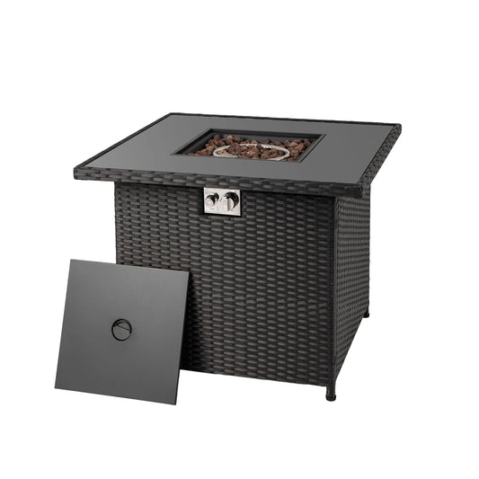 32.5 Inch Propane Fire Pit Table, 5000 BTU, Tempered Glass Tabletop, Black