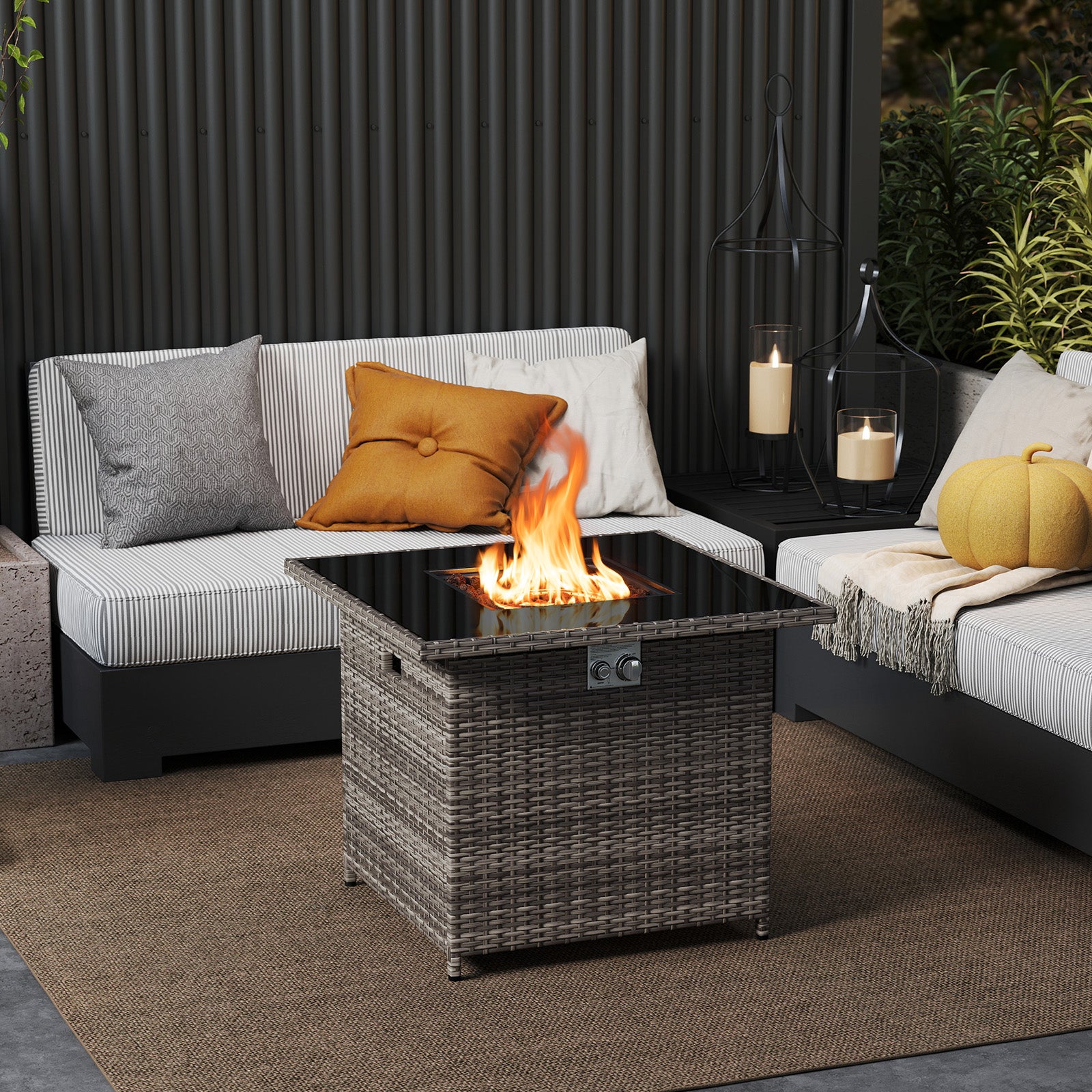 32.5 Inch Propane Fire Pit Table 5000 BTU with Tempered Glass Tabletop, Gray Fire Pit Tables at Gallery Canada