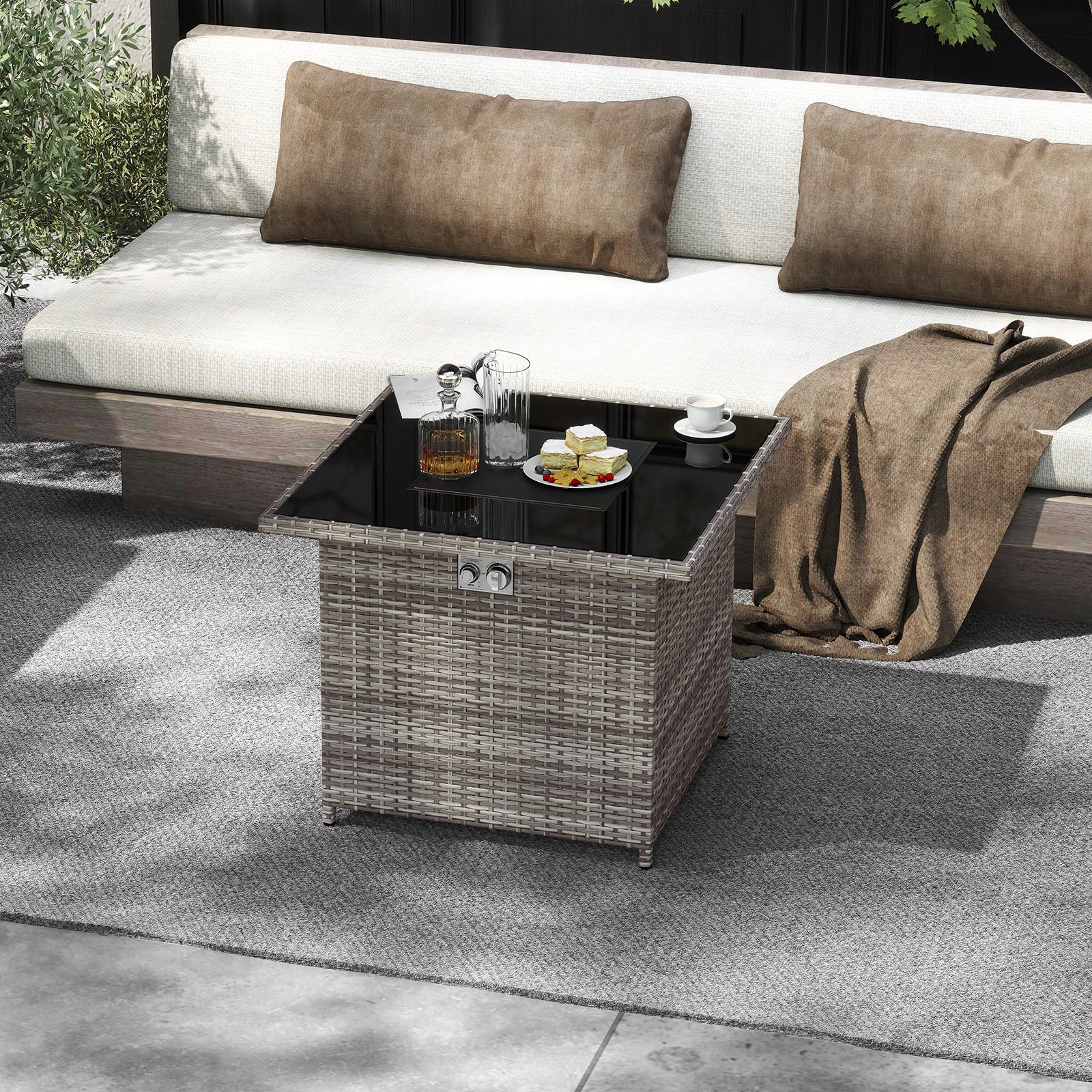 32.5 Inch Propane Fire Pit Table 5000 BTU with Tempered Glass Tabletop, Gray Fire Pit Tables at Gallery Canada