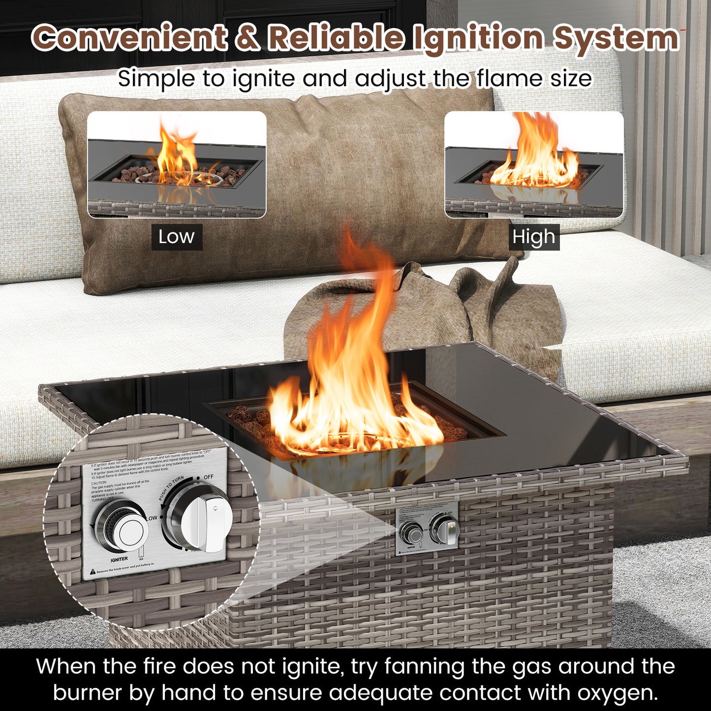 32.5 Inch Propane Fire Pit Table 5000 BTU with Tempered Glass Tabletop, Gray Fire Pit Tables at Gallery Canada
