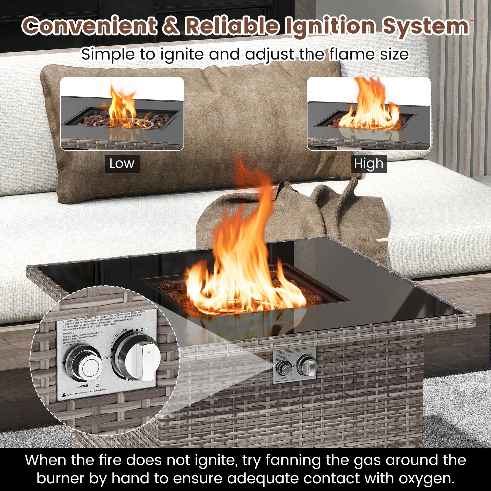 32.5 Inch Propane Fire Pit Table 5000 BTU with Tempered Glass Tabletop, Gray Fire Pit Tables at Gallery Canada