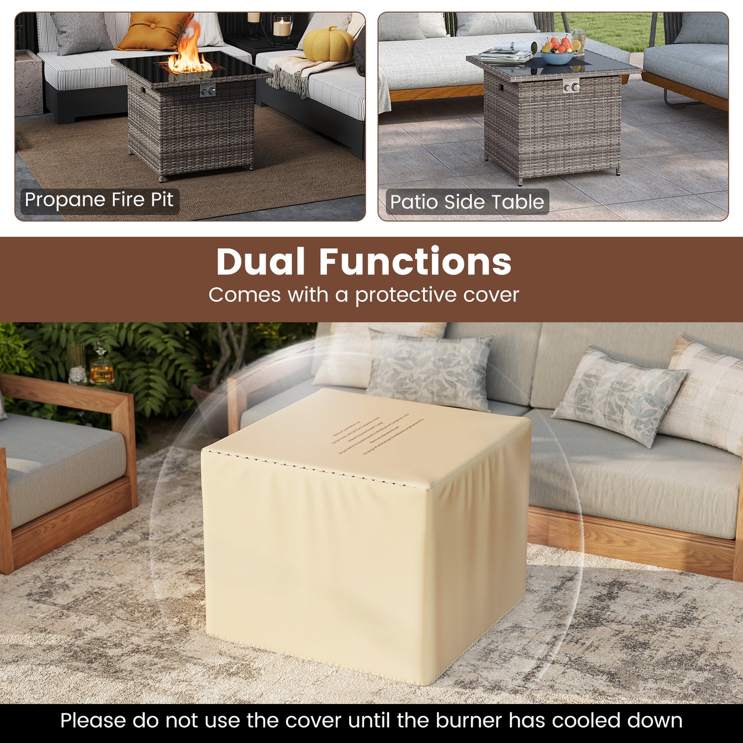 32.5 Inch Propane Fire Pit Table 5000 BTU with Tempered Glass Tabletop, Gray Fire Pit Tables at Gallery Canada