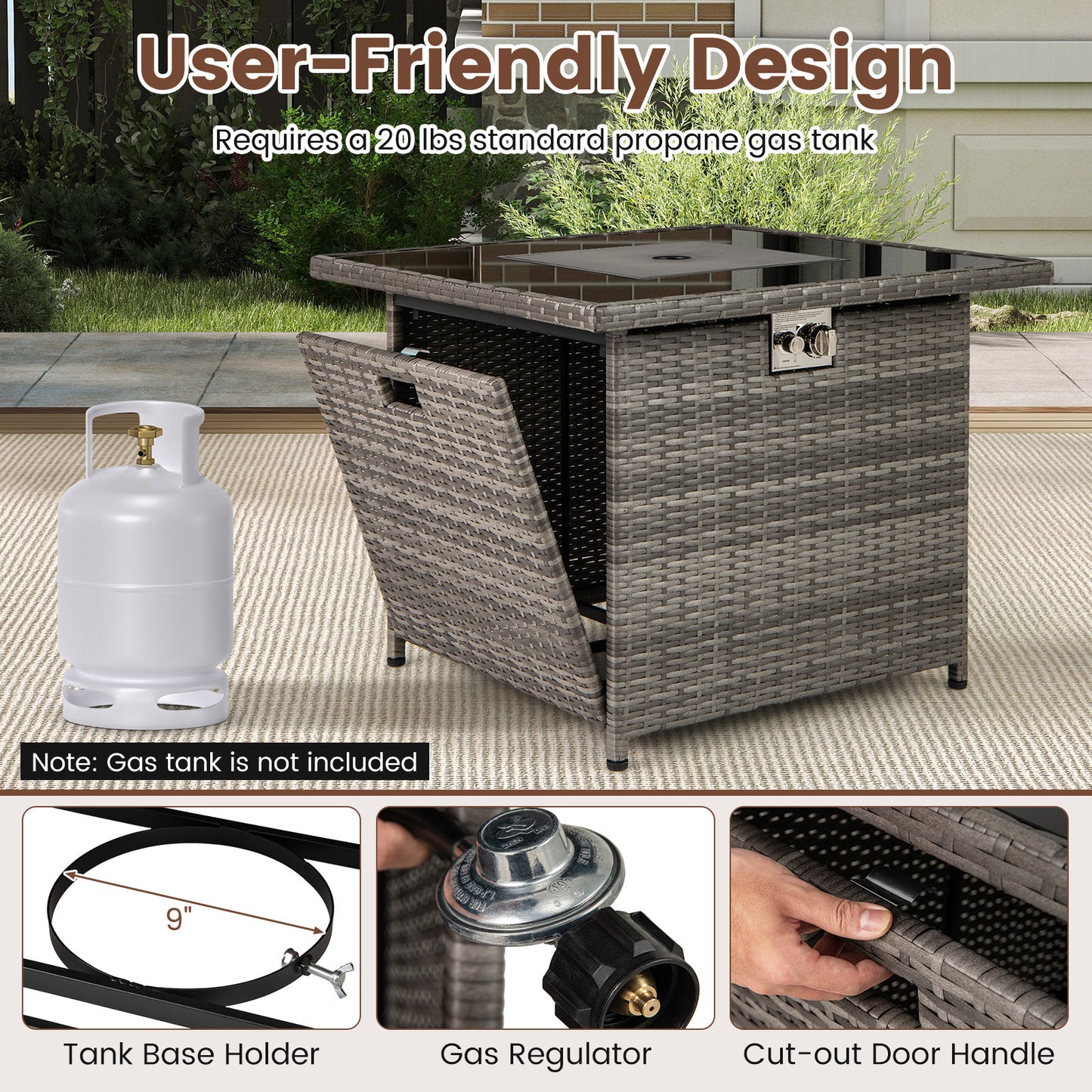 32.5 Inch Propane Fire Pit Table 5000 BTU with Tempered Glass Tabletop, Gray Fire Pit Tables at Gallery Canada