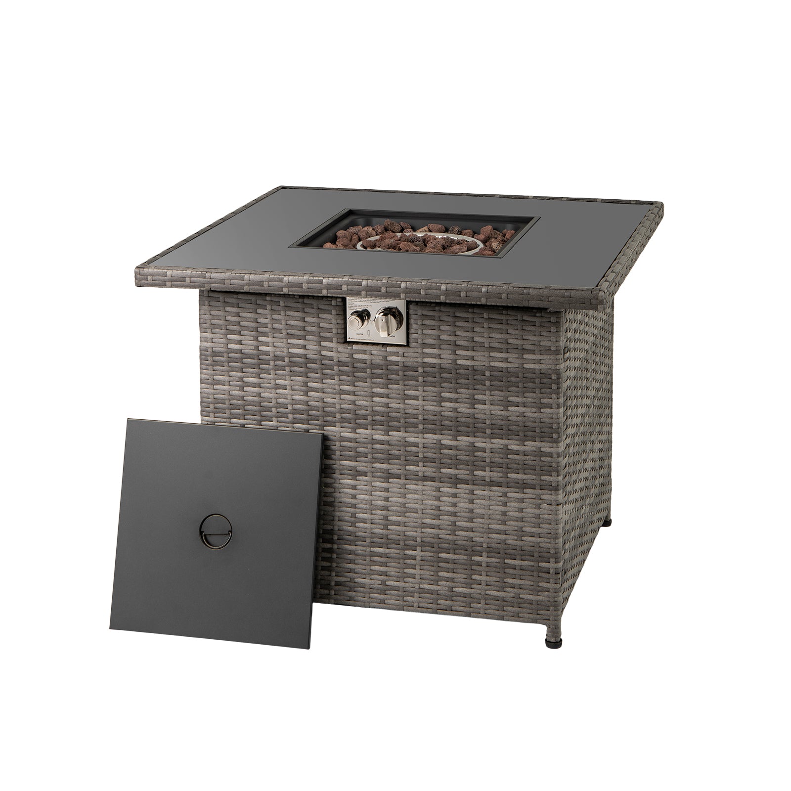 32.5 Inch Propane Fire Pit Table, 5000 BTU, Tempered Glass Tabletop, Gray Fire Pit Tables at Gallery Canada
