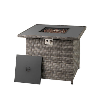 32.5 Inch Propane Fire Pit Table, 5000 BTU, Tempered Glass Tabletop, Gray Fire Pit Tables at Gallery Canada