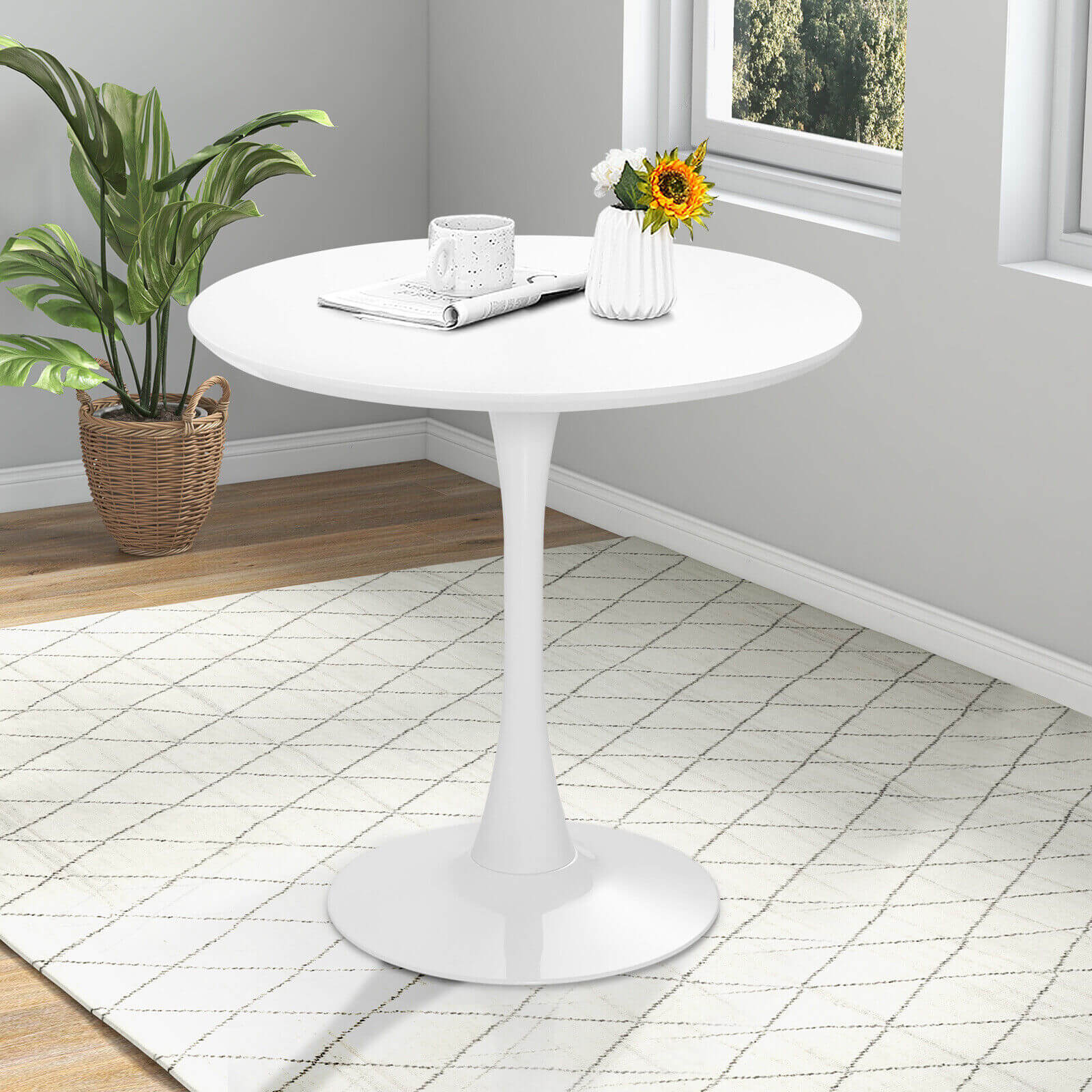 32 Inch Tulip Round Dining Table, MDF Top, White Dining Tables at Gallery Canada