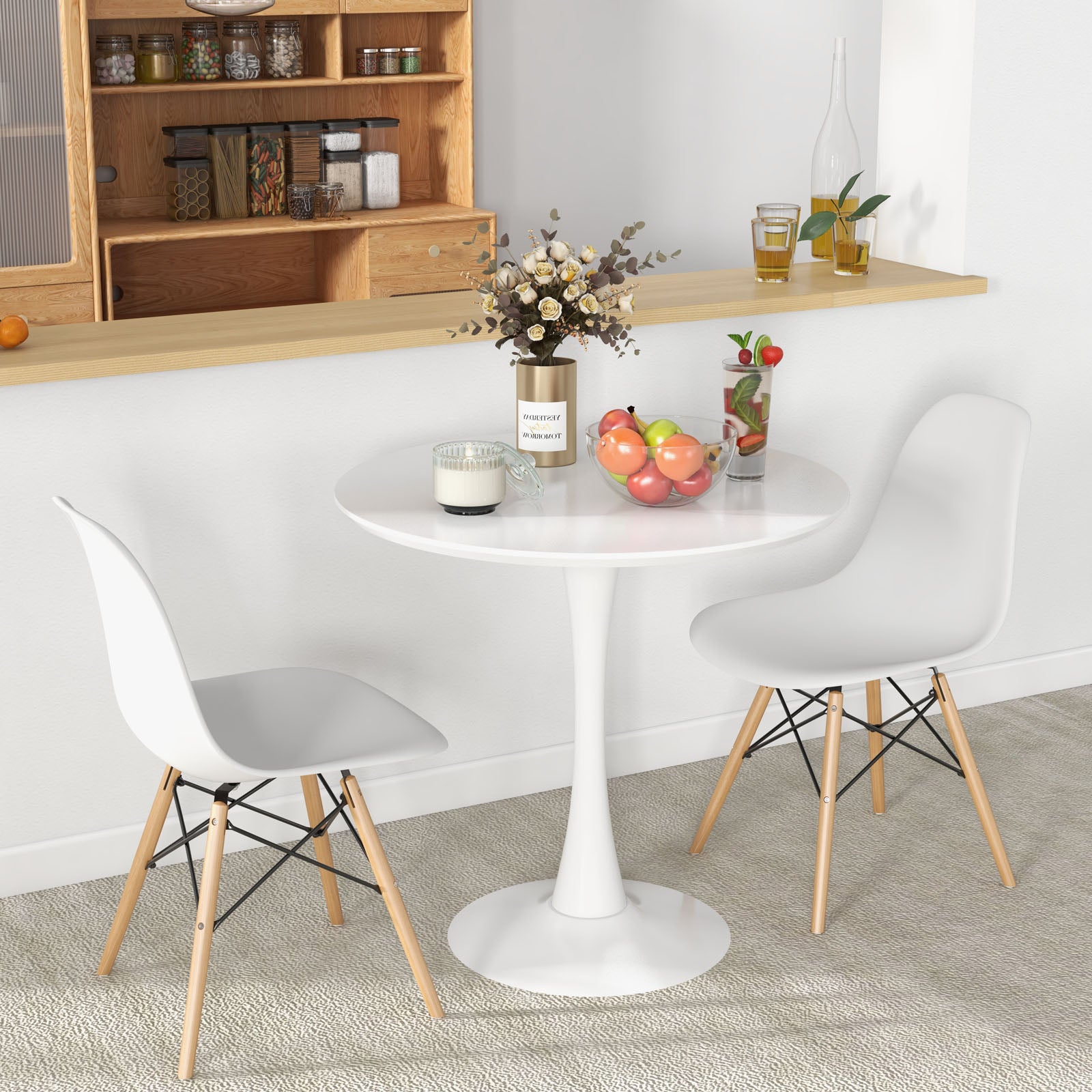 32 Inch Tulip Round Dining Table, MDF Top, White Dining Tables at Gallery Canada
