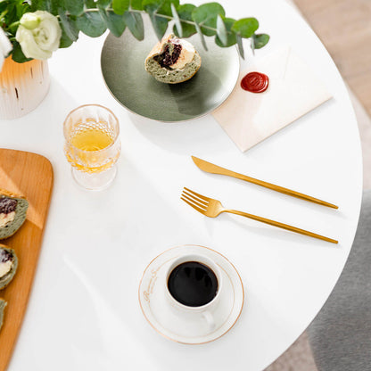 32 Inch Tulip Round Dining Table, MDF Top, White Dining Tables at Gallery Canada