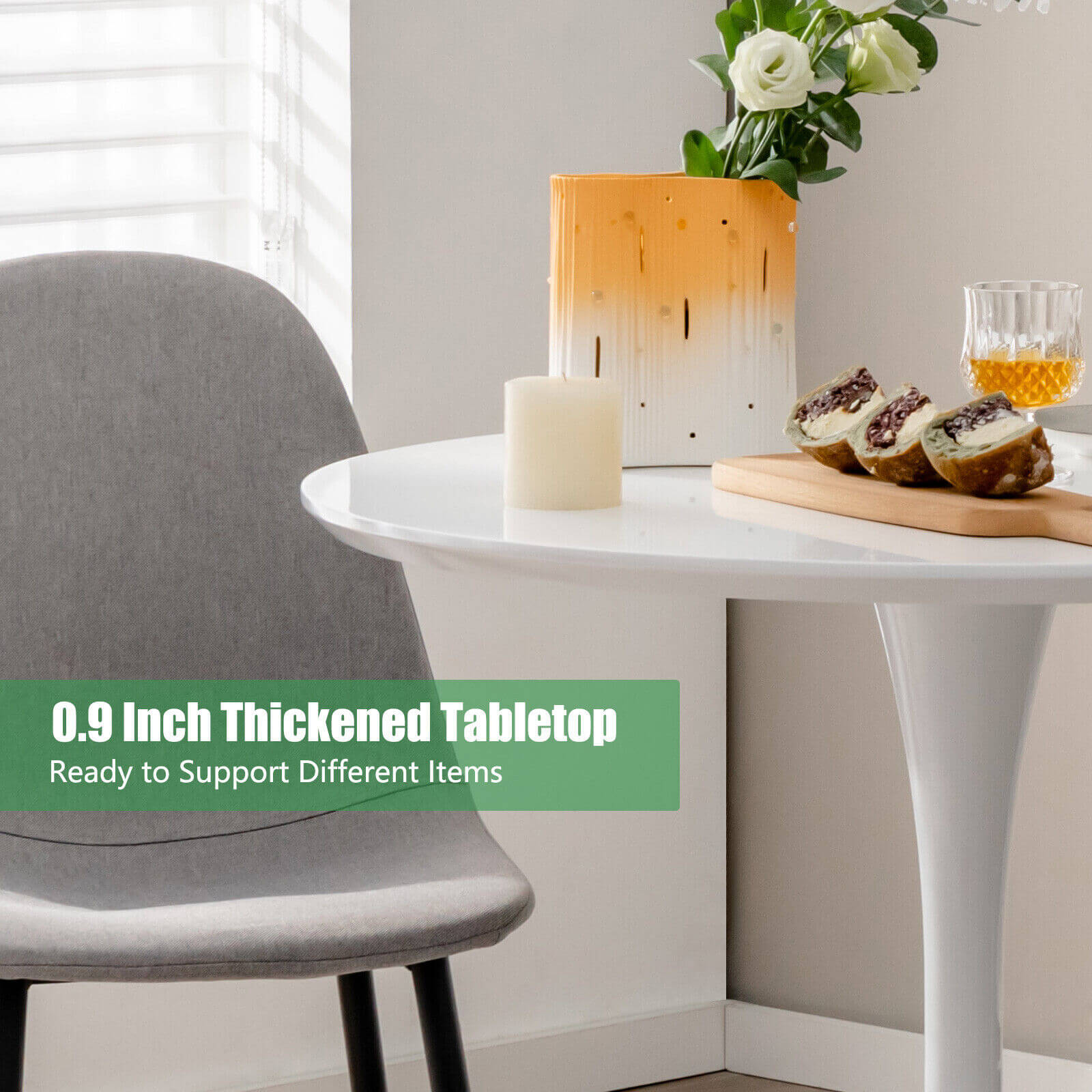 32 Inch Tulip Round Dining Table, MDF Top, White Dining Tables at Gallery Canada