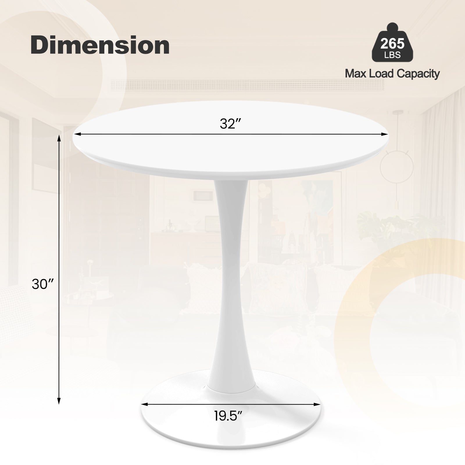 32 Inch Tulip Round Dining Table, MDF Top, White Dining Tables at Gallery Canada