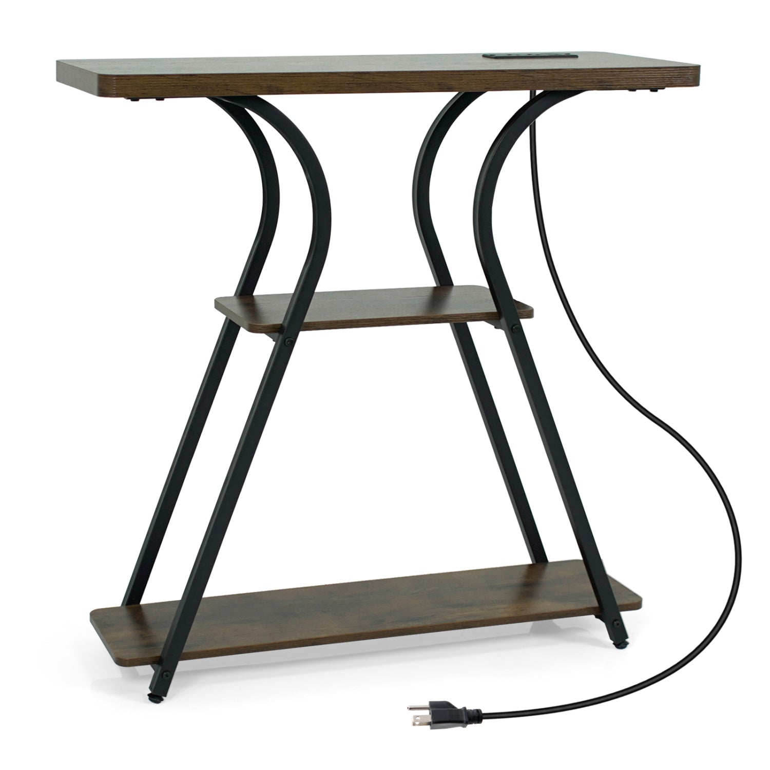 32 Inch Narrow Long Entryway Table with Power Outlets and LED Lights, Brown Console Tables Brown at Gallery Canada