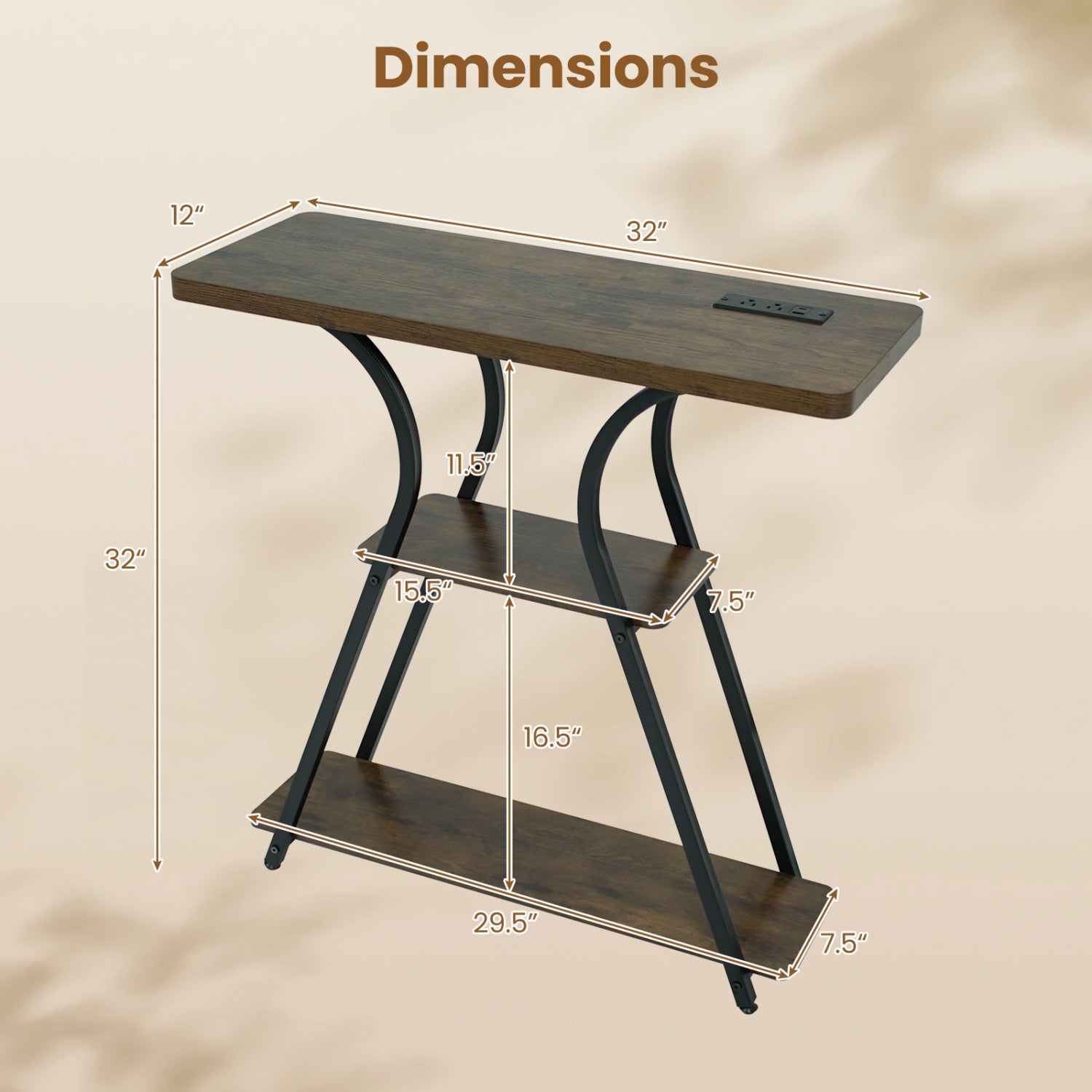 32 Inch Narrow Long Entryway Table with Power Outlets and LED Lights, Brown Console Tables at Gallery Canada