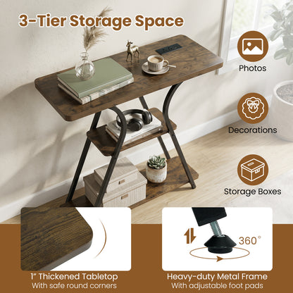 32 Inch Narrow Long Entryway Table with Power Outlets and LED Lights, Brown Console Tables at Gallery Canada