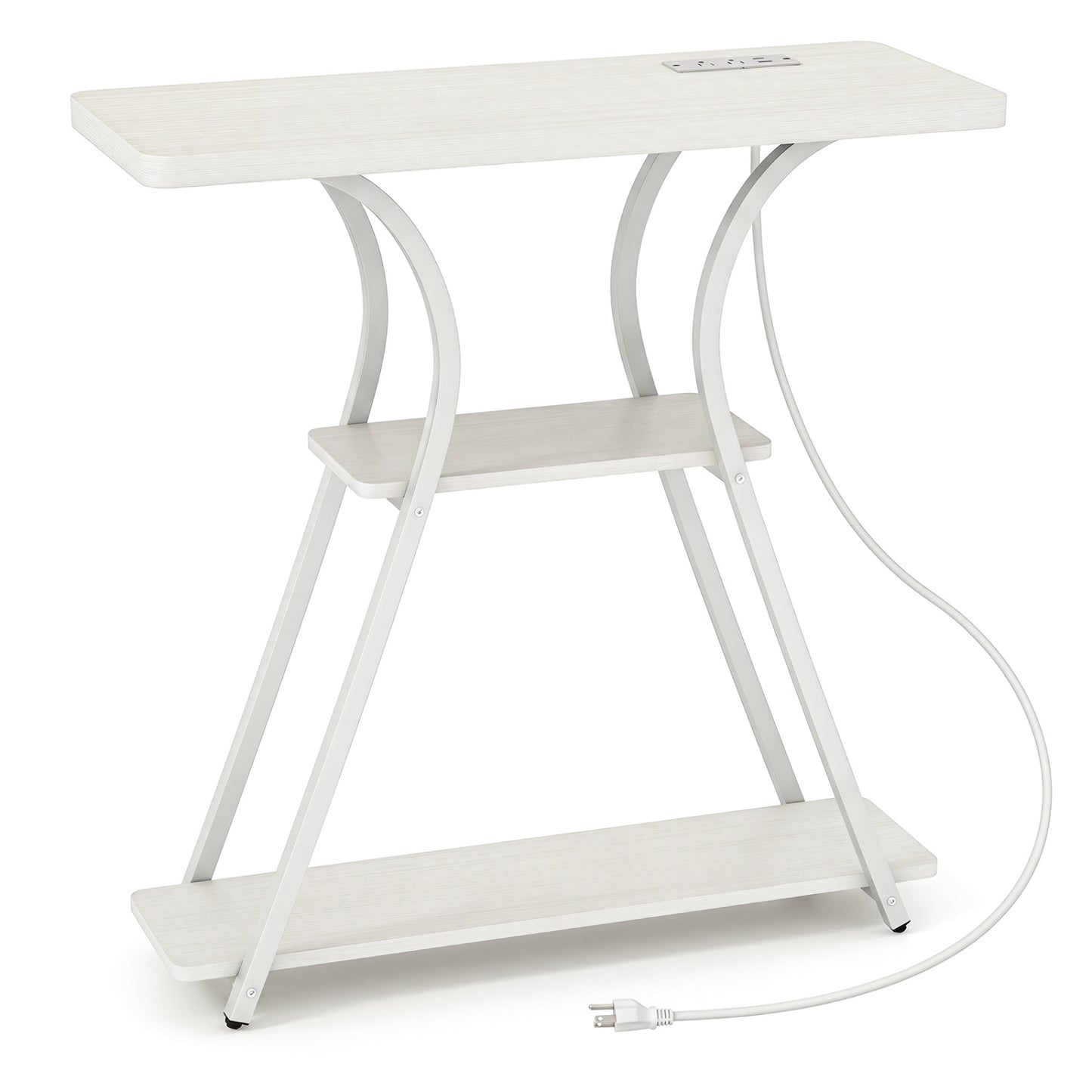 32 Inch Narrow Entryway Table with Power Outlets & LED Lights, Oak