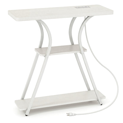 32 Inch Narrow Entryway Table with Power Outlets & LED Lights, Oak