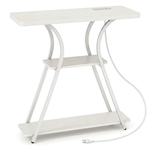 32 Inch Narrow Entryway Table with Power Outlets & LED Lights, Oak Console Tables Oak at Gallery Canada