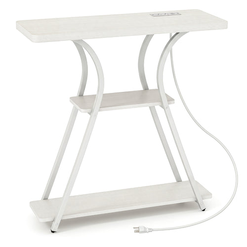 32 Inch Narrow Entryway Table with Power Outlets & LED Lights, Oak