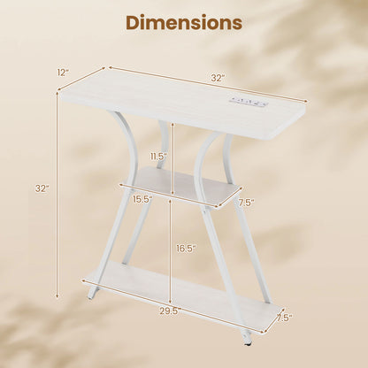 32 Inch Narrow Entryway Table with Power Outlets & LED Lights, Oak