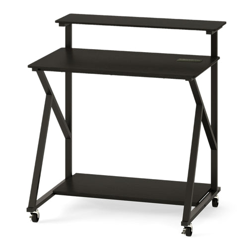 32 Inch Rolling Computer Desk, Power Outlets, Black
