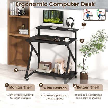 32 Inch Rolling Computer Desk, Power Outlets, Black Writing Desks at Gallery Canada