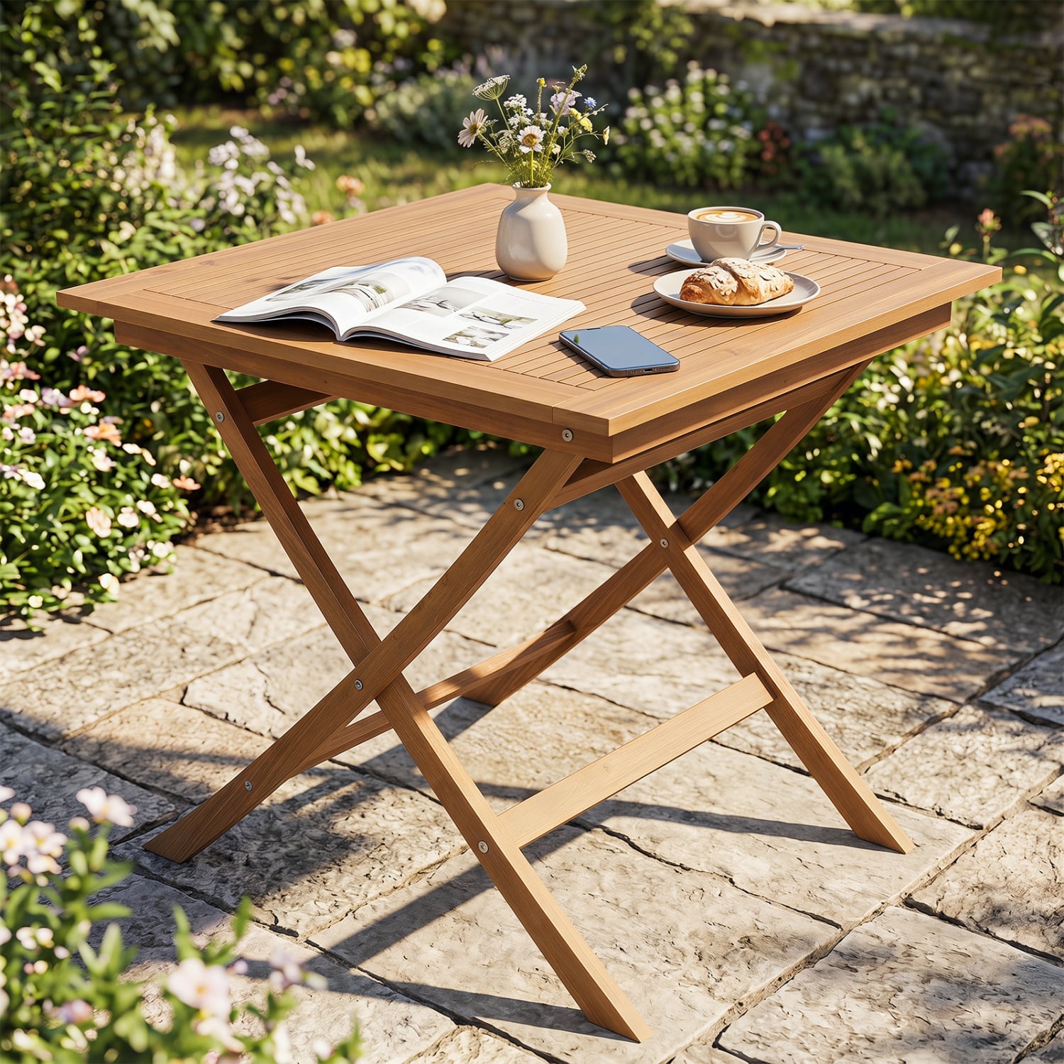 32-Inch Square Solid Teak Wood Patio Dining Table for 4 Patio Dining Tables at Gallery Canada