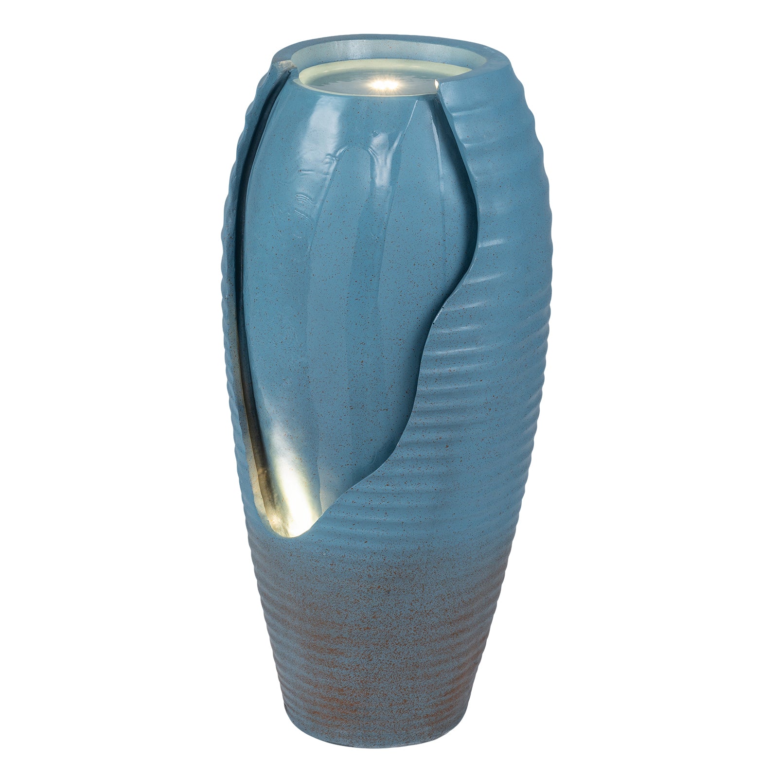 32 Inch Tall Jar Water Fountain, LED Lights, Vintage Ceramic-Look, Blue Outdoor Decor Blue at Gallery Canada