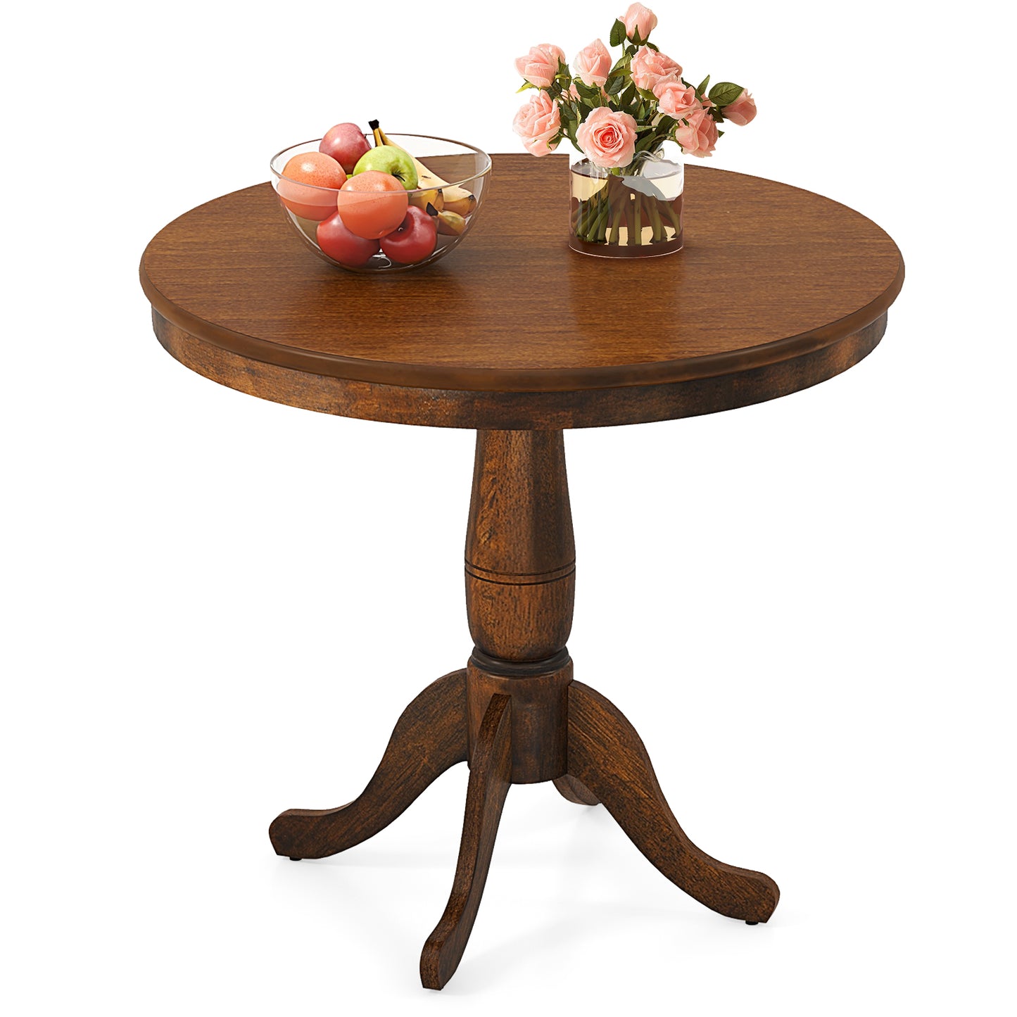 32 Inch Wooden Round Pub Pedestal Side Table, Walnut
