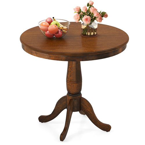 32 Inch Wooden Round Pub Pedestal Side Table, Walnut