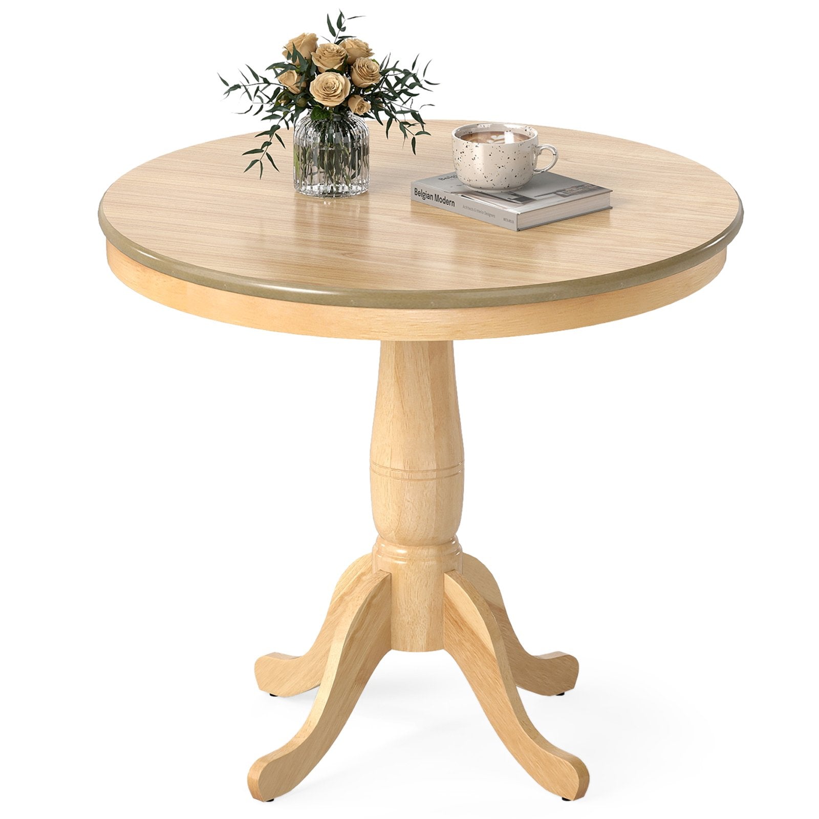 32 Inch Wooden Round Pub Pedestal Side Table-natural, Natural Dining Tables Natural at Gallery Canada