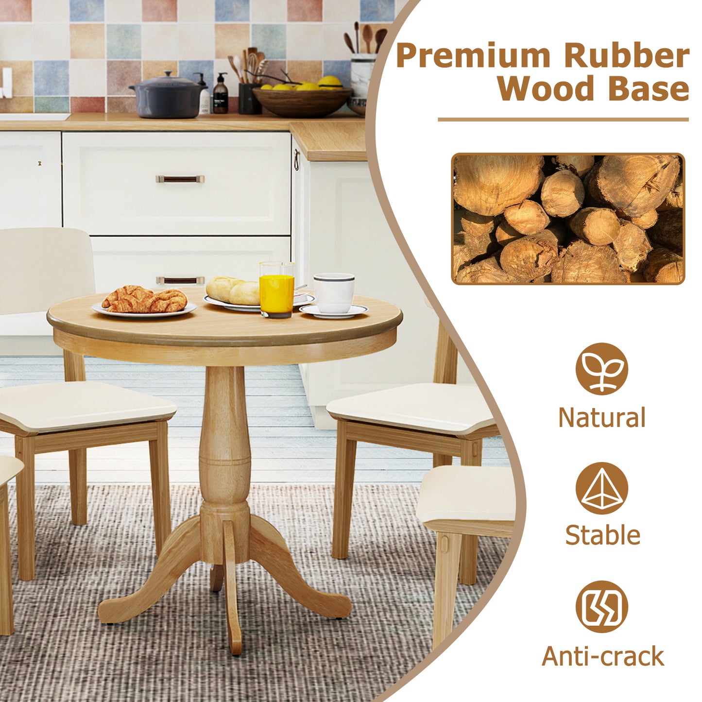 32 Inch Wooden Round Pub Pedestal Side Table-natural, Natural Dining Tables at Gallery Canada