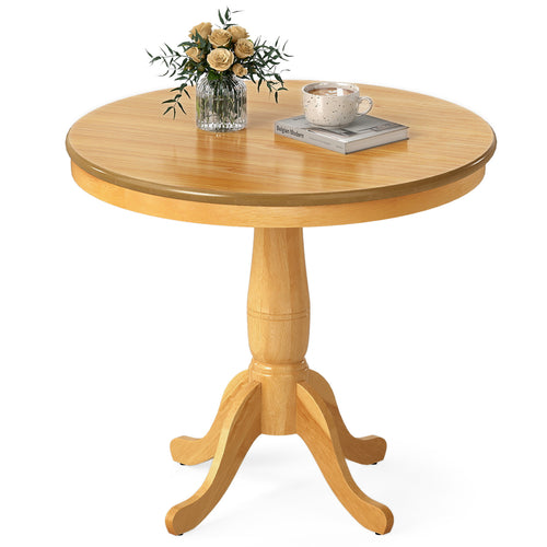 32 Inch Wooden Round Pub Pedestal Side Table, Natural