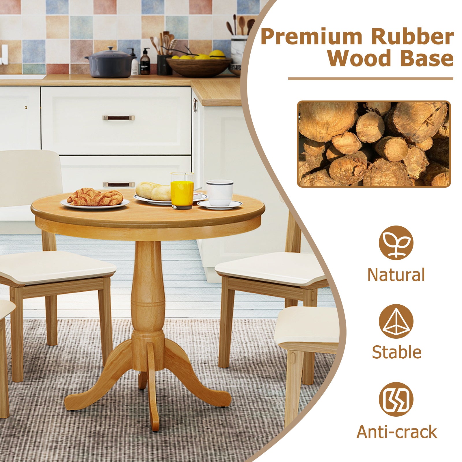 32 Inch Wooden Round Pub Pedestal Side Table, Natural Dining Tables at Gallery Canada